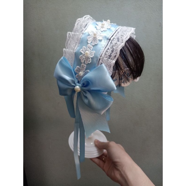 Băng đô cài tóc lolita  xanh biển đính hoa nhí xinh xắn