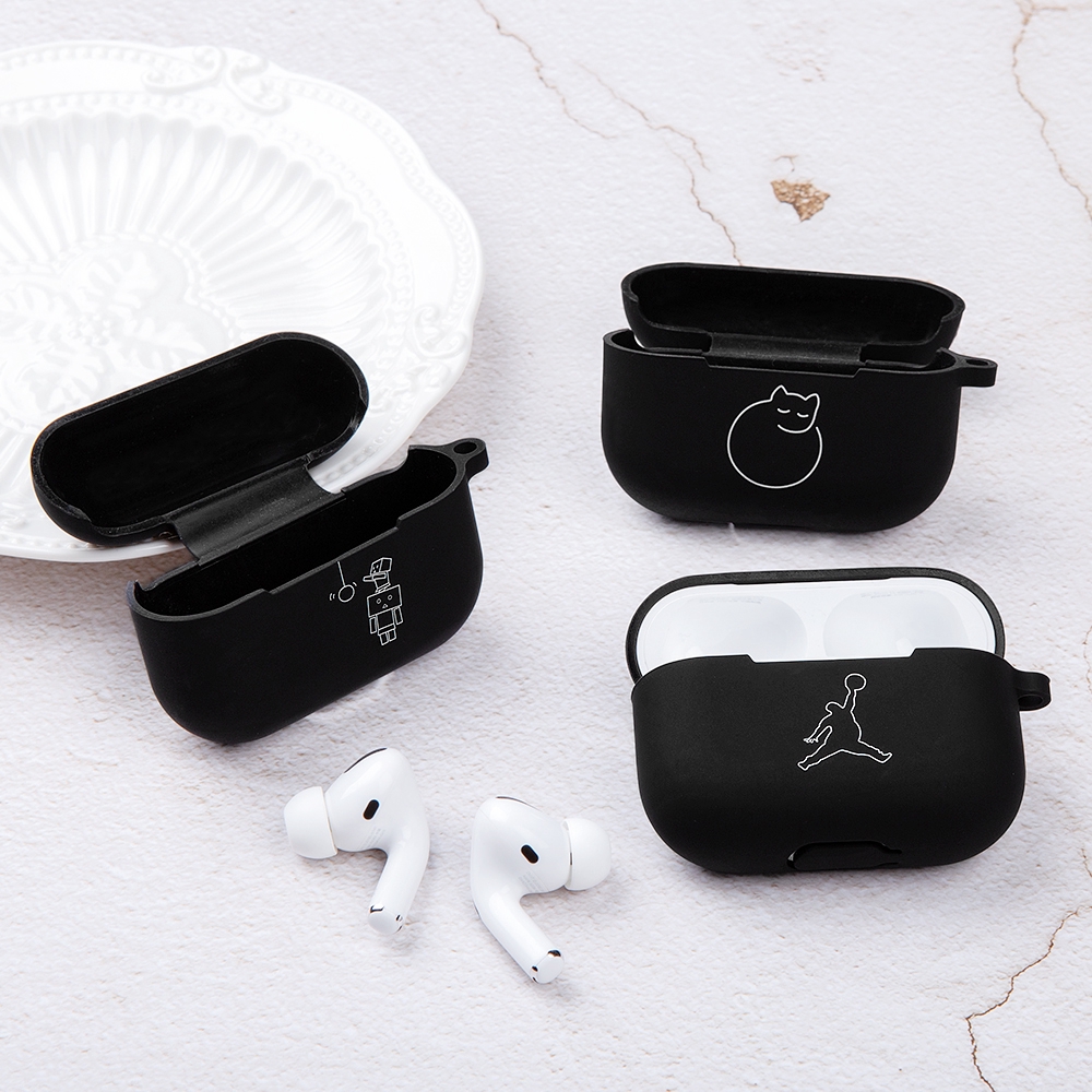 Vỏ silicone màu đen nhám mờ in hình dành cho hộp tai nghe không dây Apple Airpods Pro