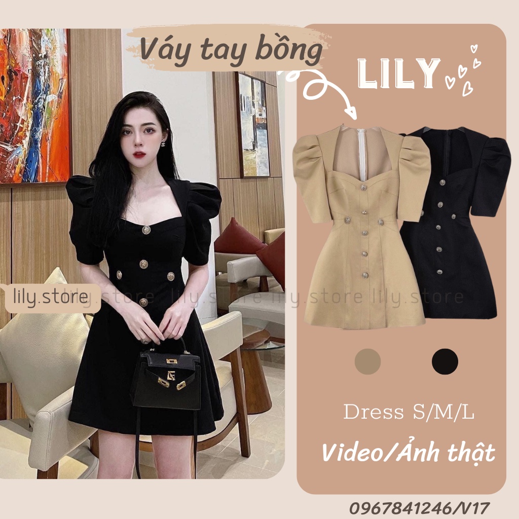 Đầm nữ Váy nữ thiết kế tay bồng, Váy nữ dự tiệc dáng chữ A thiết kế cao cấp V17 LILY