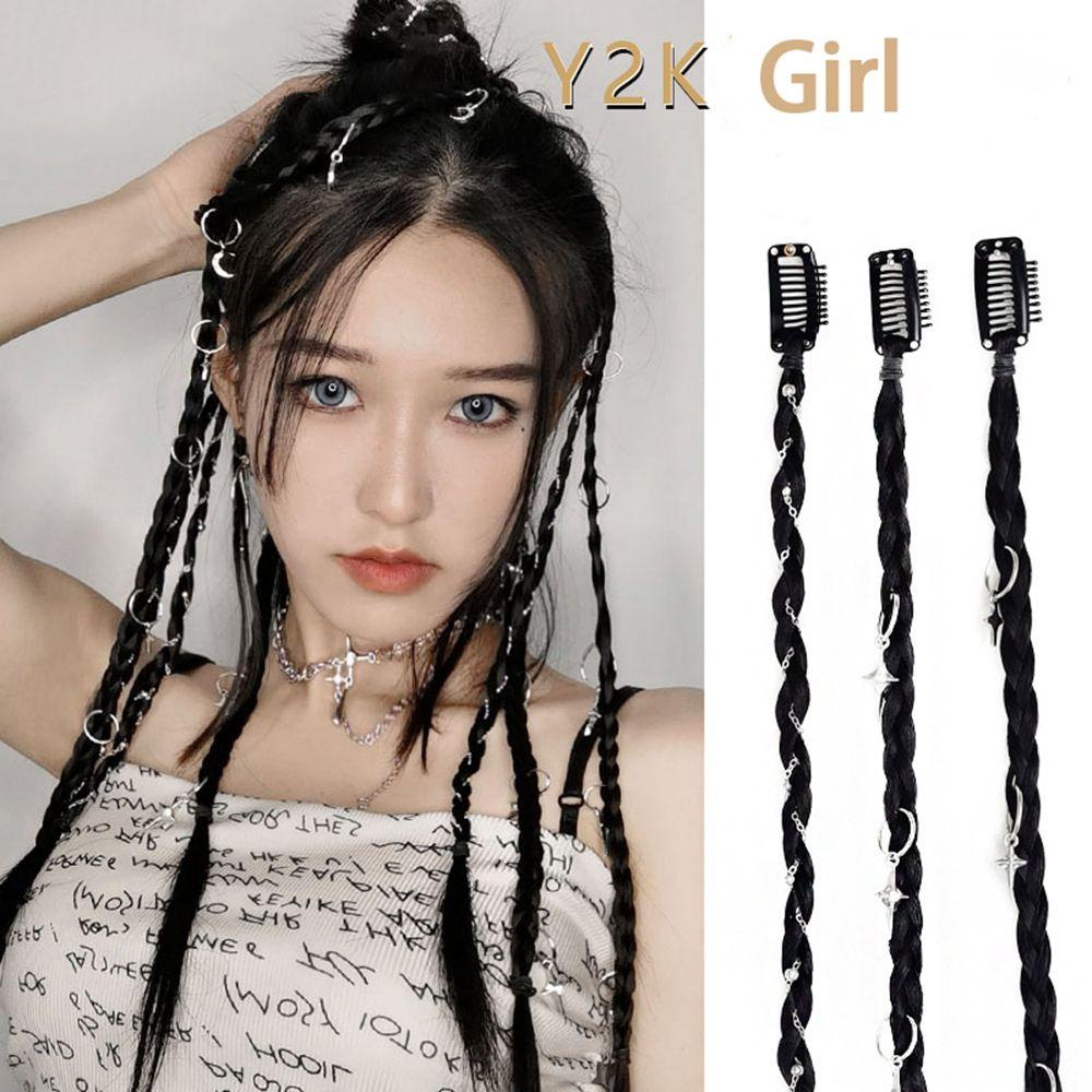 Dây Buộc Tóc Giả Thắt Bím Đuôi Ngựa Co Giãn Y2K Dành Cho Nữ