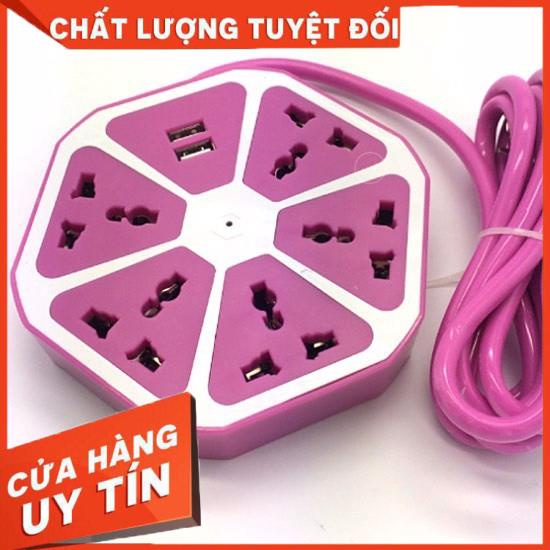 Ổ Cắm Điện Đa Năng Trái Cam Với 5 Lỗ Cắm 3 Chấu Và 2 Cổng USB