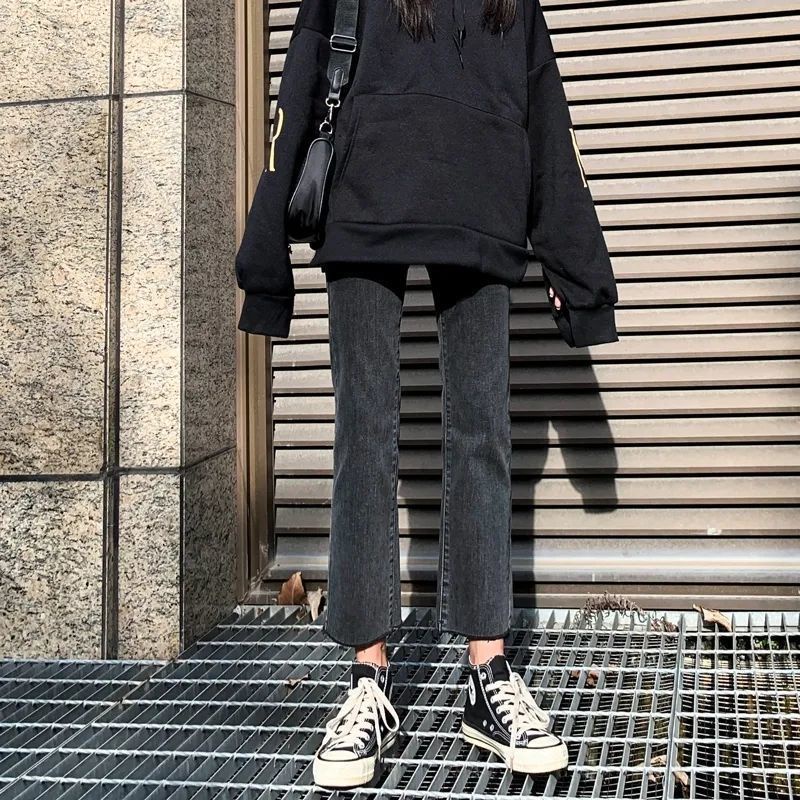 Jiashucheng Quần Jean Dài Đến Mắt Cá Chân Eo Cao Dáng Rộng Ống Suông Ngắn Ôm Dáng Phong Cách Retro Cho Nữ