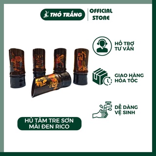 Hủ tăm tre sơn mài vẽ màu đen Rico bằng gỗ đa dạng hoa văn và kích thước để trên bàn ăn sử dụng gia đình