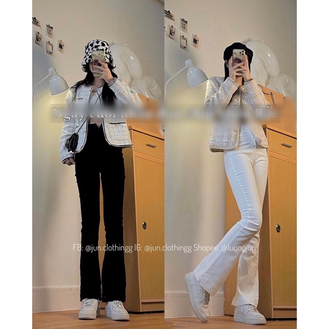 Quần jeans nữ ống loe màu trắng đen dáng dài cạp cao phong cách Ulzzang Hàn xu hướng thời trang cá tính sành điệu loại 1