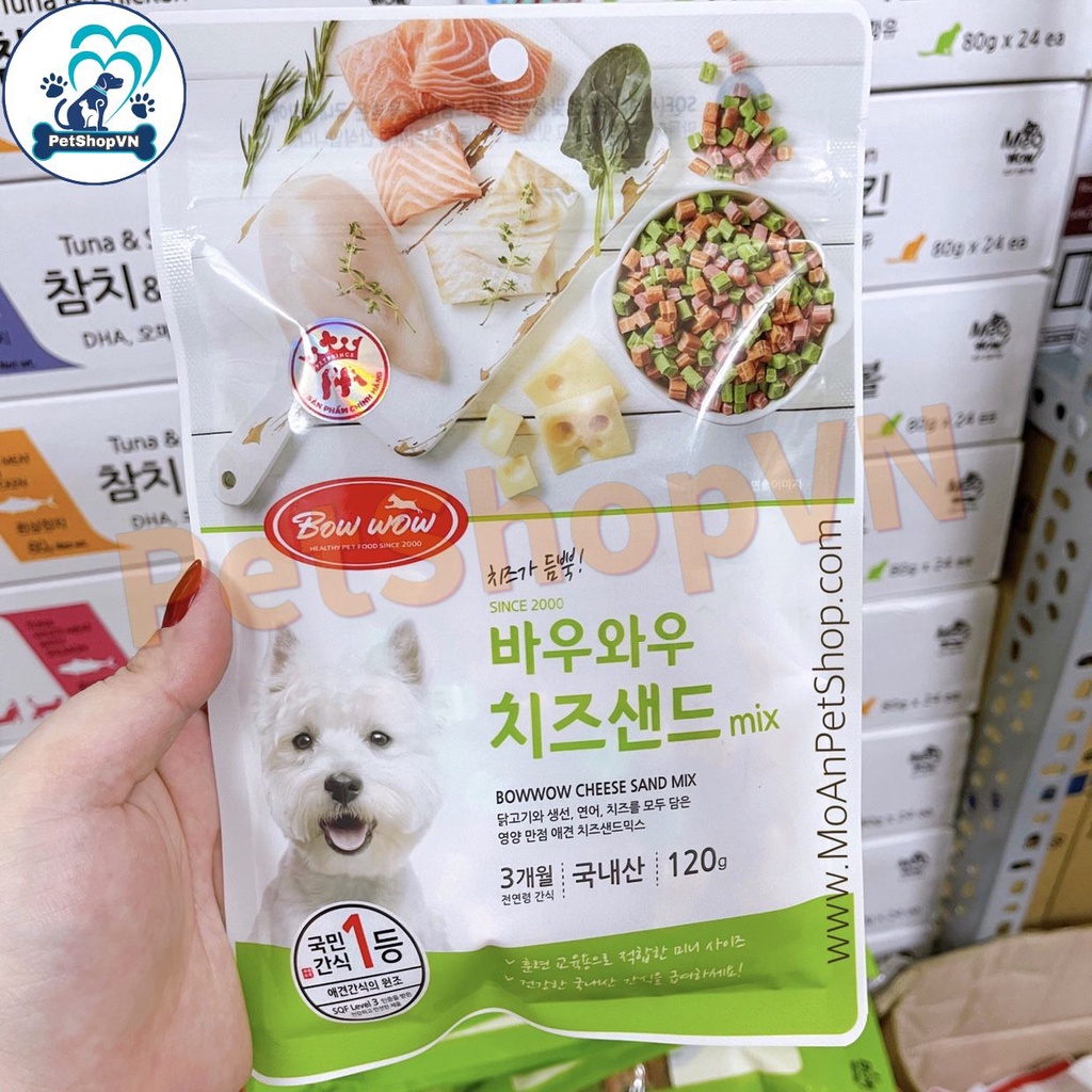 Snack Bánh Thưởng Sandwich Hỗn Hợp Cho Chó BOWWOW Túi 120G