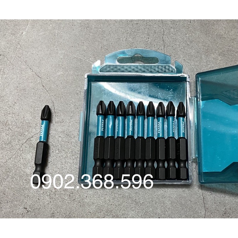 Hộp (10 cái) Mũi bắt vít PH2x50mm, có từ, thép S2 Total TACIM16PH223