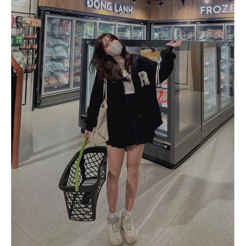 Áo Khoác Cardigan Nỉ Ngoại Nút To_Thêu R Tay 2 Sọc_Chất Nỉ Ngoại Bông Dày Dặn Mịn Không Xù Lông_Áo Form Rộng Unisex_AK48