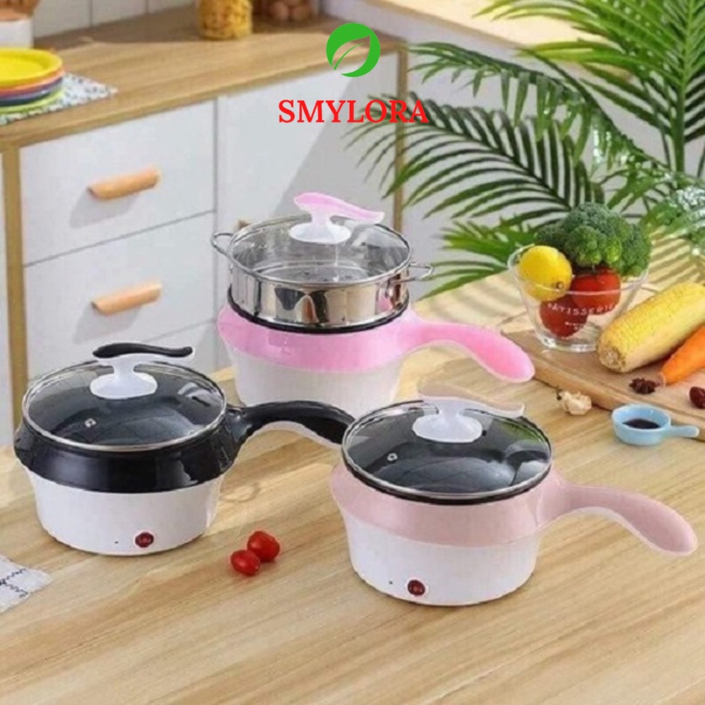 ( Tặng Kèm Khay Hấp ) Nồi Điện Mini Hai Tầng Đa Năng Dùng Chiên Xào, Hấp Luộc, Nấu Cơm, Nấu Lẩu Mini