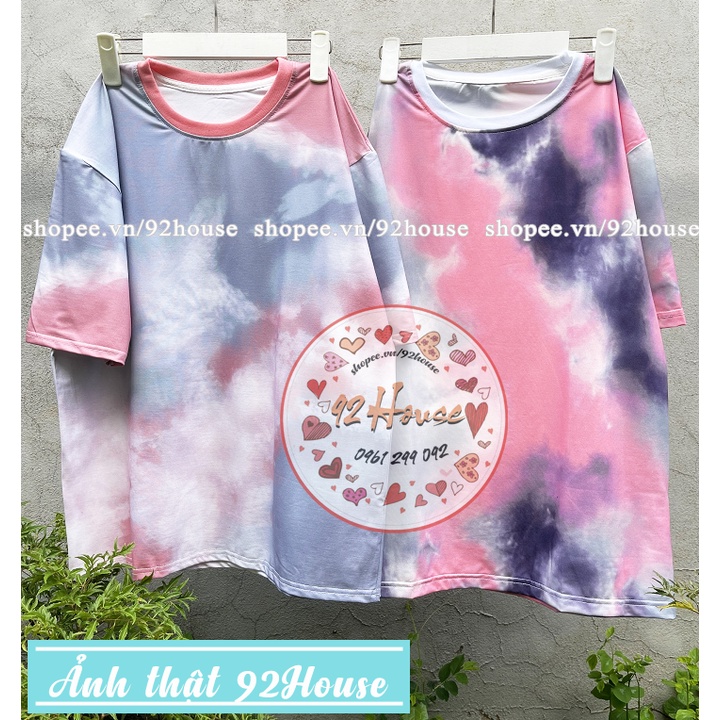 Áo thun tay lỡ loang màu đỏ xám freesize cá tính