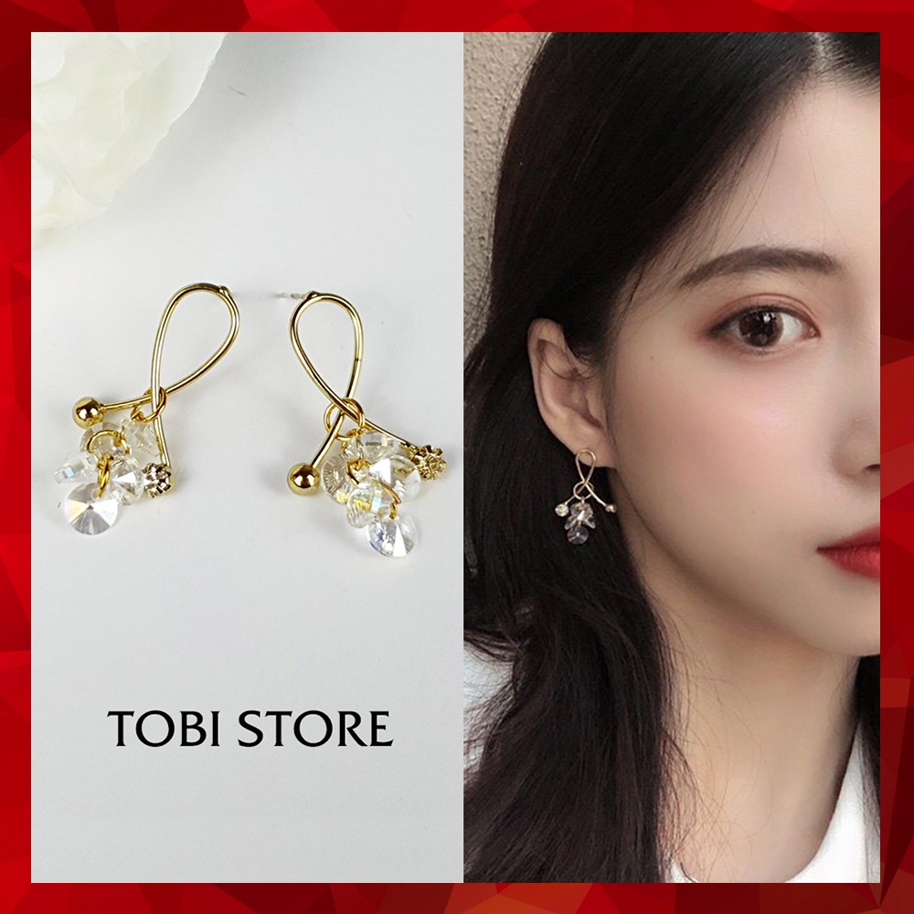 [Mã FAMARAL2 giảm 10K đơn 50K]Khuyên tai dáng dài dành cho nữ đính pha lê chùm nhỏ TB117 TOBI STORE