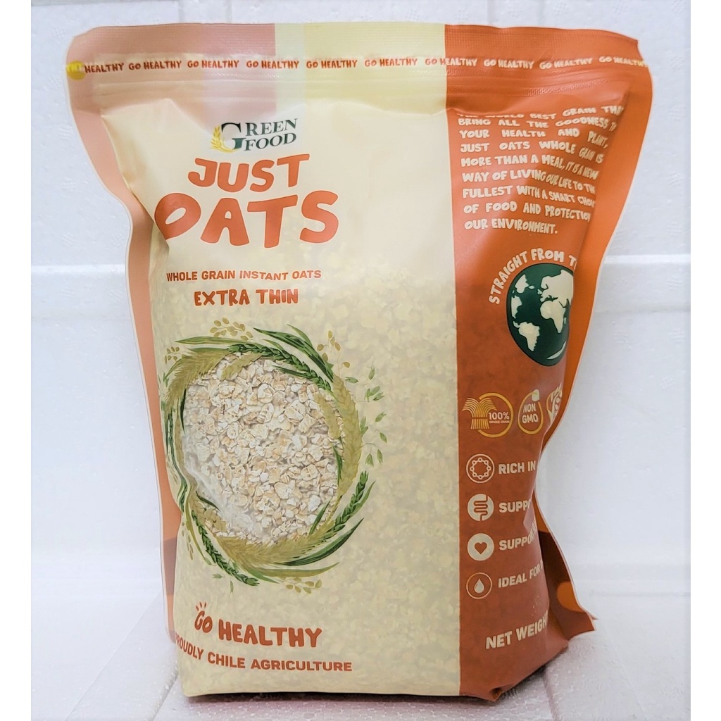 [TÚI LỚN 907g – EXTRA THIN] YẾN MẠCH NGUYÊN CHẤT ĂN LIỀN (cán mỏng) Just Oats [Chile] GREEN FOOD Whole Grain Instant Oat