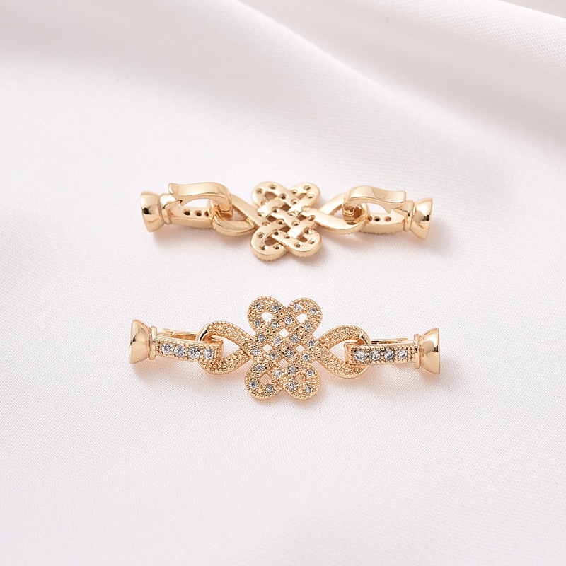 Khóa Cài Thắt Nút Bằng Đồng Mạ Vàng 14K Đính Đá Zircon Phong Cách Trung Hoa Tự Làm Vòng Tay / Dây Chuyền Thủ