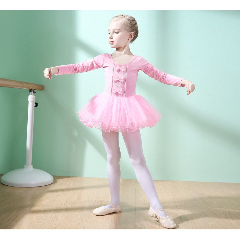 Váy múa ballet dài tay 3 nơ Binnashi CVM0011