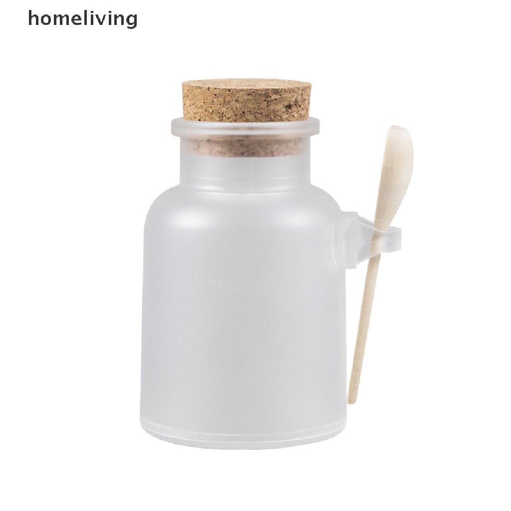 Lọ Đựng Muối Tắm Bằng Nhựa Mặt Nhám Kèm Muỗng Gỗ Tiện Dụng