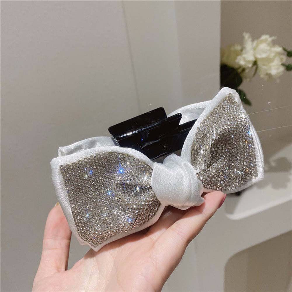 Kẹp tóc nơ ruy băng màu trắng/ đen phong cách Hàn Quốc thời trang cho nữ