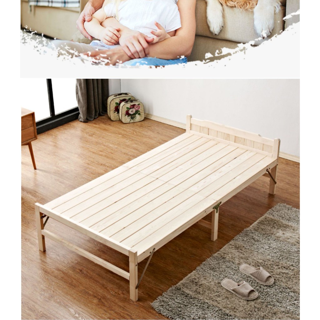 Giường xếp gỗ thông 80cm tặng đệm - giường gỗ thông xếp gọn, giường ngủ gỗ thông xếp gọn, giường xếp thông minh