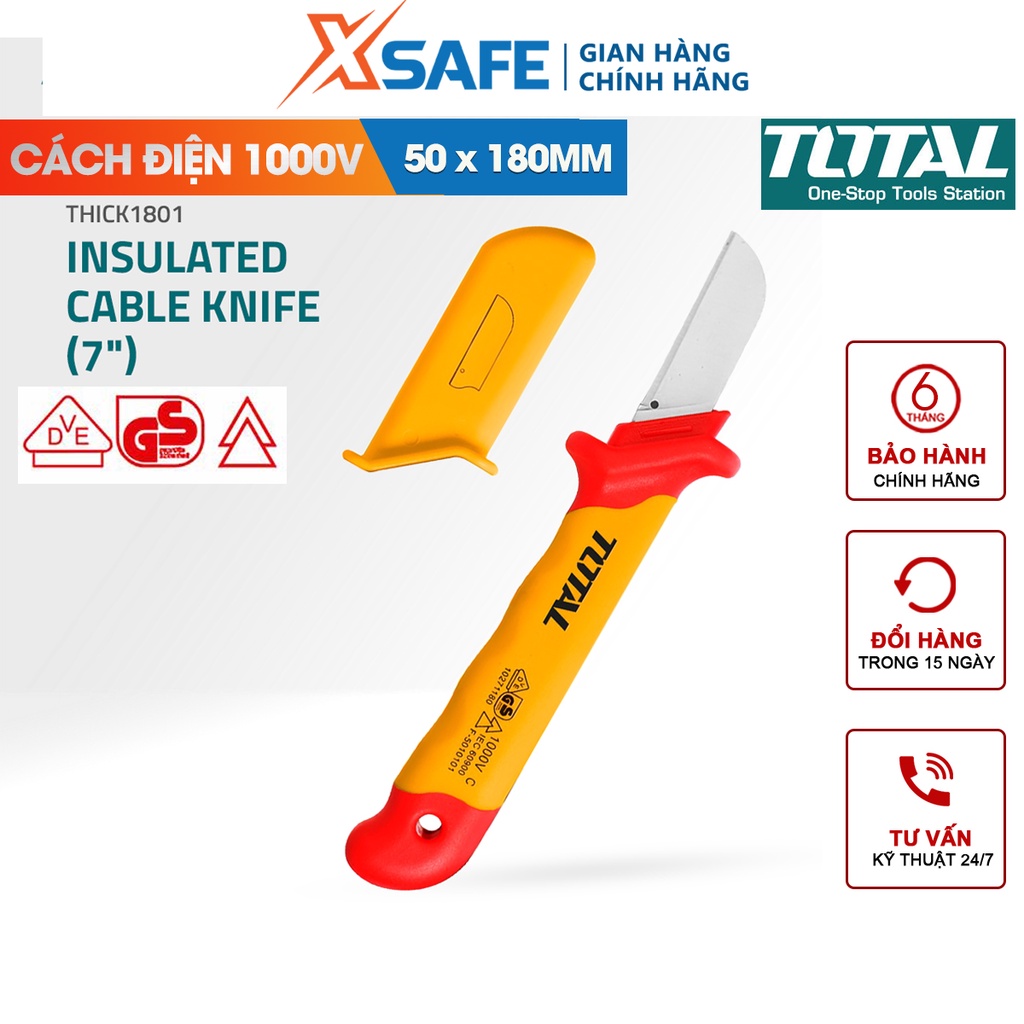 Dao tước dây điện lưỡi thẳng cách điện 1000V TOTAL THICK1801 50x100mm chứng nhận VDE/GS dao tuốt dây điện [CHÍNH HÃNG]