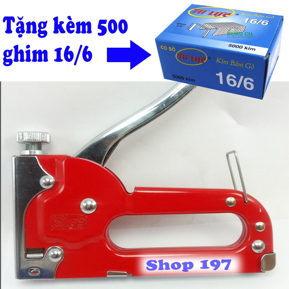 Súng Bắn Ghim Cầm Tay tặng kèm 500 Ghim 16/6 Ghim Yên Xe Ghim Gỗ Giấy