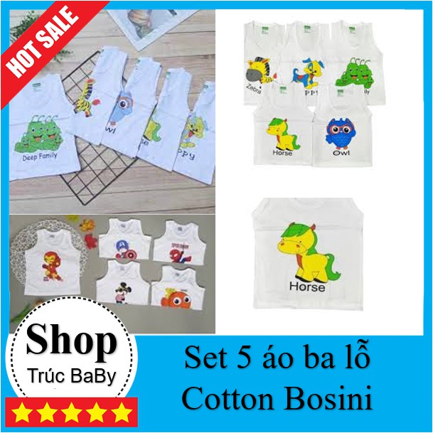 Set 5 áo ba lỗ 💥SIÊU ĐẸP💥 áo trẻ em chất cotton, màu trắng Bosini cho bé mặc thoáng mát (2-17kg)