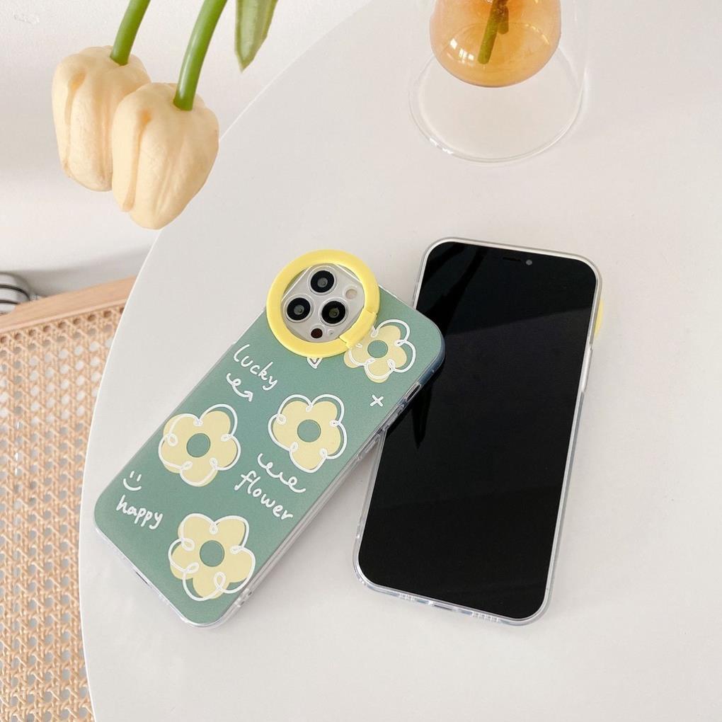 Ốp lưng iphone cạnh vuông trong kèm iring camera hoa lucky 7plus/8/8plus/x/xs/11/12/pro/max/plus/promax DT10