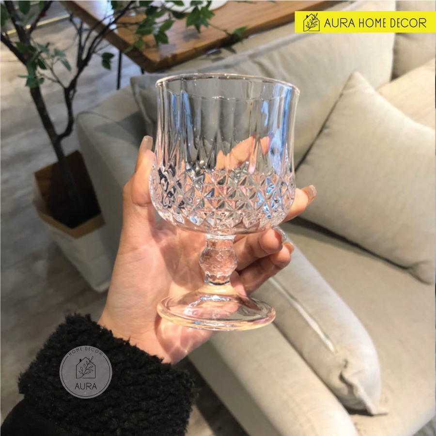 Cocktail Flute Glass - Ly Thuỷ Tinh Khứa Cạnh - Ly thủy tinh chân cao - Thủy tinh chịu nhiệt, dày dặn