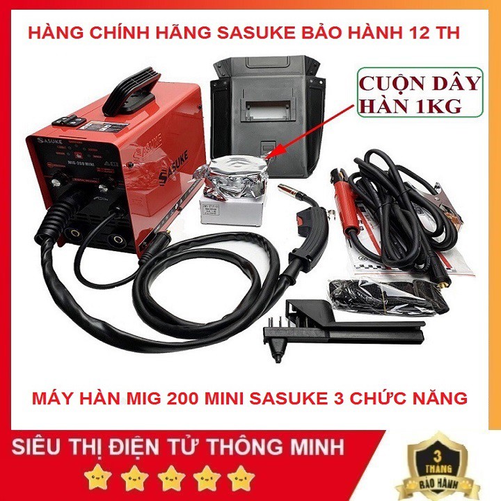 Máy Hàn Khí Sasuke Mic 200 Mini, Máy Hàn 3 Chức Năng Tặng Kèm 1 Cuộn Dây 1Kg - Bảo Hành 12 Tháng