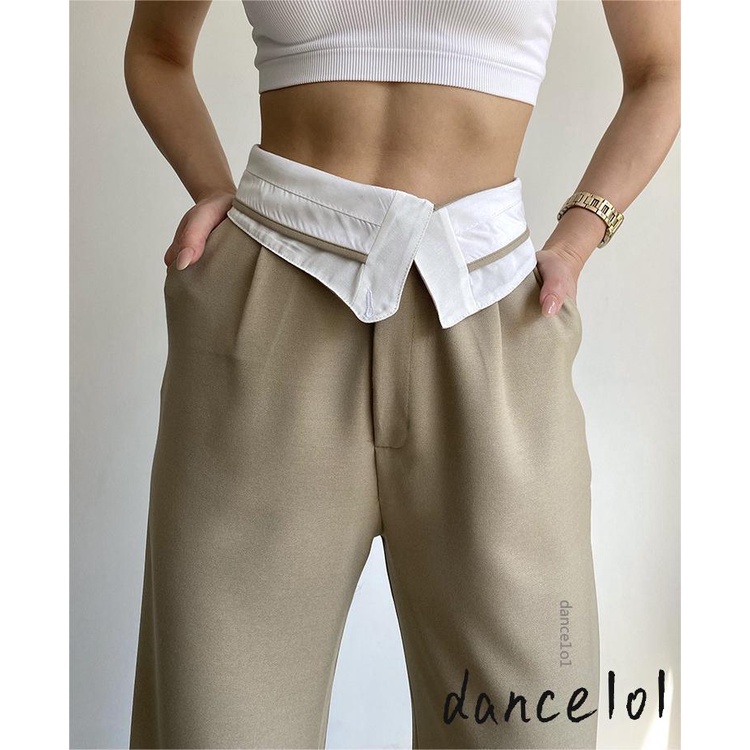 Quần Dài Eo Cao Ống Suông Phối Màu Thời Trang Dành Cho Nữ dance1o1