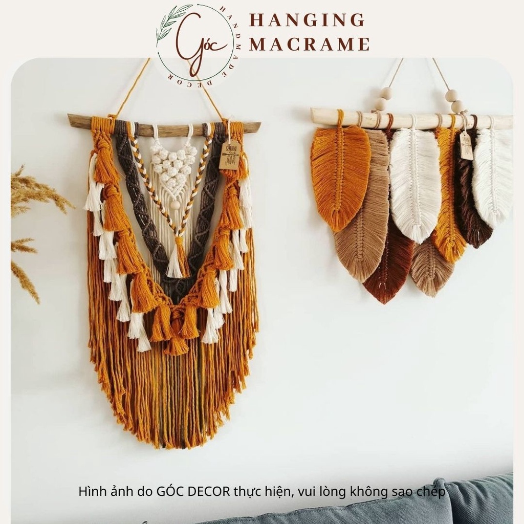 Mành lá treo Rèm treo trang trí tường Macrame decor phòng phong cách boho Vintage