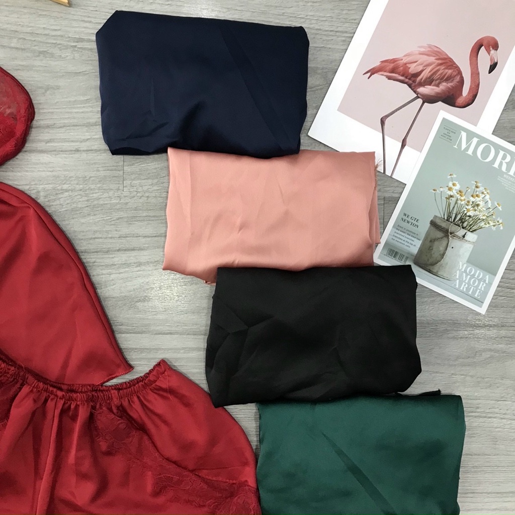 Đồ ngủ yếm phối ren, chất liệu lụa satin cao cấp, quần đùi ren gợi cảm, freesize dưới 65kg - SHOP HUYỀN TRANG