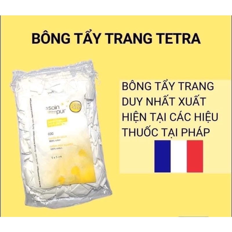 600 miếng Bông Tẩy Trang Tetra Pháp Medical Carres De - Bông Tẩy Trang Cotton 600 miếng Le Soin Làl'état Pur