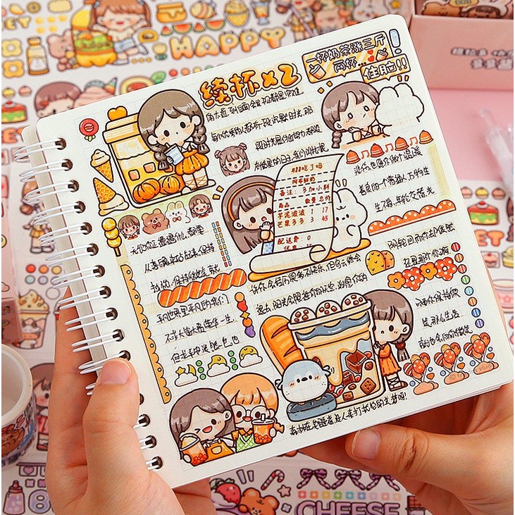 Cuộn Washitape DoDoJam 2m trang trí sổ tay, Hộp 1 cuộn băng keo giấy dán Telado dễ thương, Sticker giấy dán siêu xinh