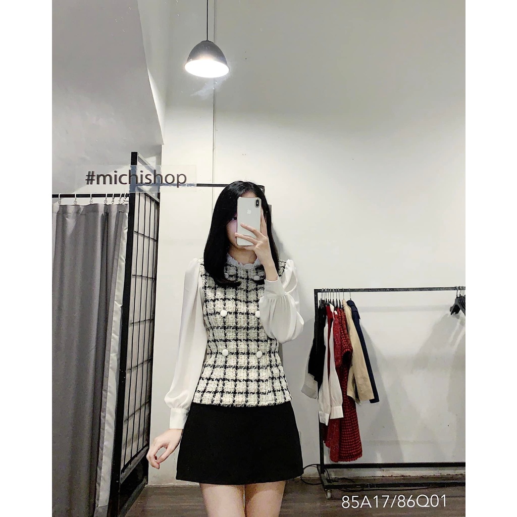 Áo peplum tay voan trắng khuy trước - 85A17