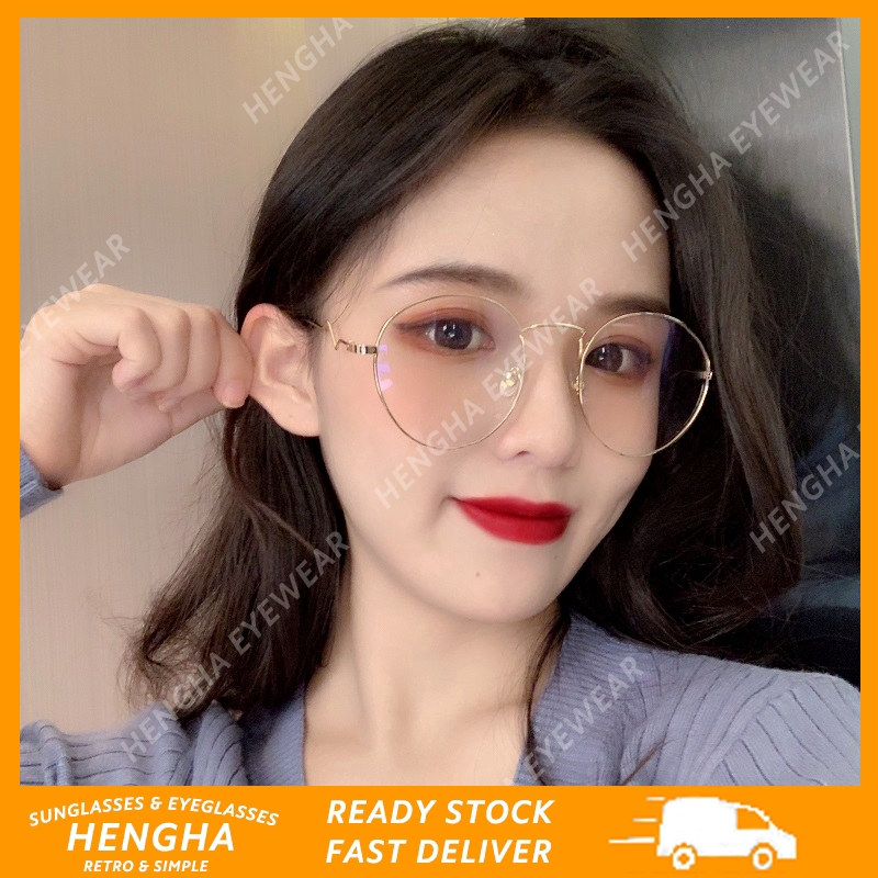 Mắt Kính Gọng Tròn Chống Bức Xạ Thời Trang Hàn Quốc Tròng Kính Thay Thế Được Cho Nữ