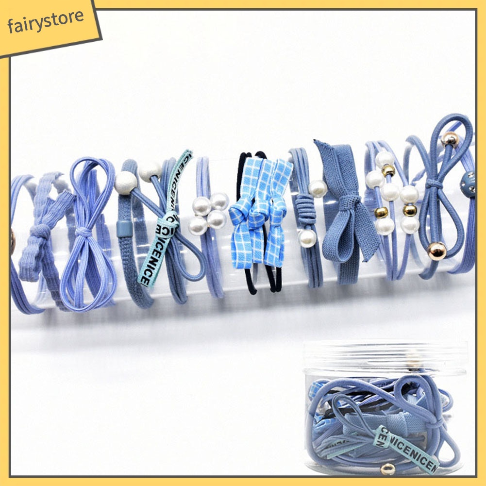 Set 12 Dây Cột Tóc Phối Nơ Và Hạt Ngọc Trai Giả Thời Trang Cho Nữ