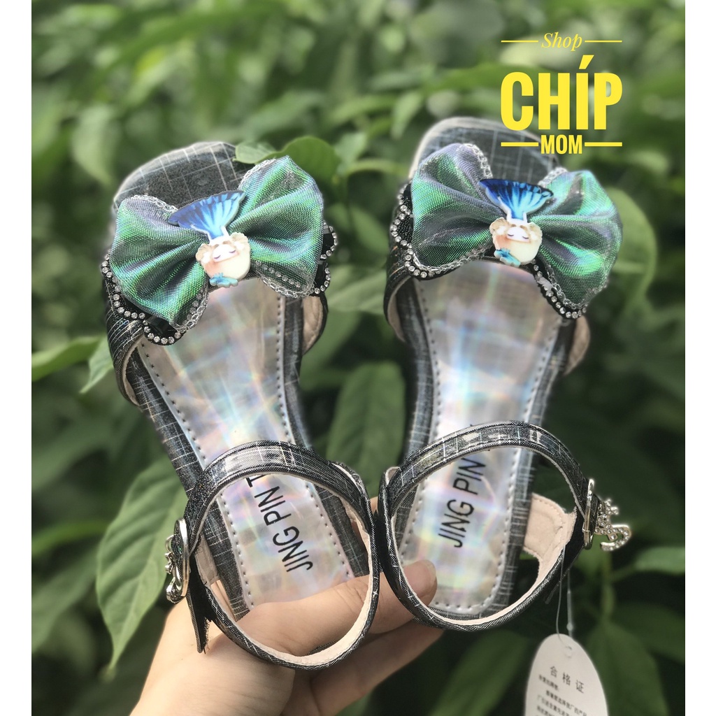 xăng đan bé gái dép quai hậu cho bé nơ lụa công chưa điệu đà có gót dẻo da PU mềm êm chân QCCC full hộp 8109