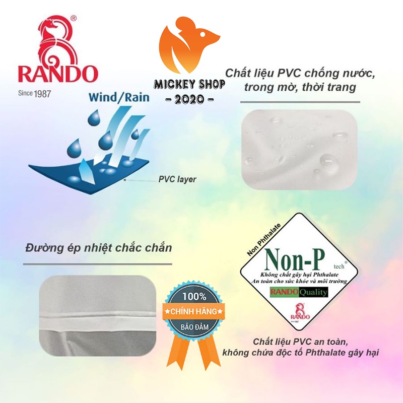 Áo Mưa RANDO Dây Kéo Chống Giọt Bắn APPC-11 | PVC Trong Mờ - Bít Sườn Che Kín Toàn Thân - Có Kiếng Che Mặt