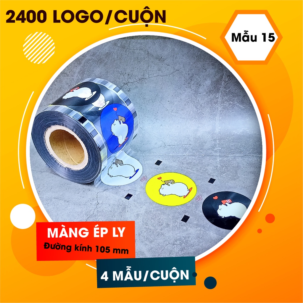 Cuộn màng dập cốc, màng ép miệng ly nhựa 2400 logo, 4 mẫu/cuộn mẫu 4 con gấu 999