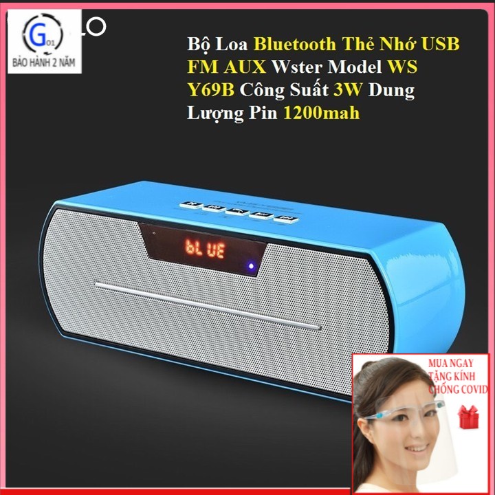 [Mã ELHACE giảm 4% đơn 300K] Loa Bluetooth Thẻ Nhớ USB FM AUX Wster Model WS Y69B Công Suất 3W Dung Lượng Pin 1200mah