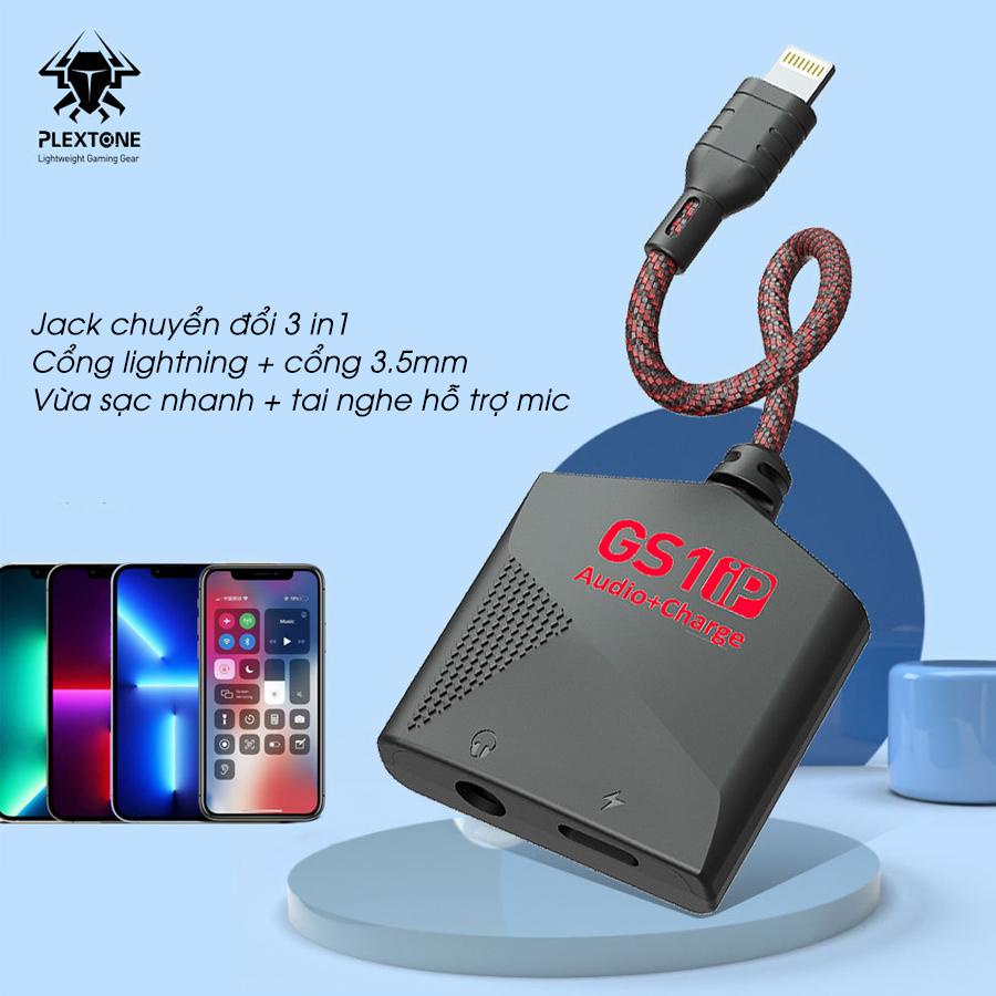 Jack chuyển đổi 3 in 1 GS1iP Lightning sang 3.5mm kết hợp sạc nhanh hỗ trợ mic - Jack chuyển đổi gaming cho IP 8- 14