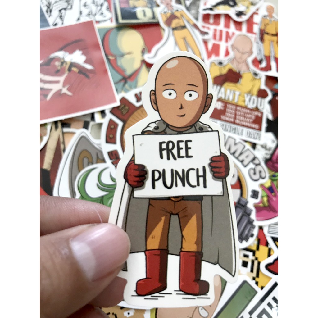 Miếng dán Sticker anime One Punch man (Thánh phồng tôm) trọn bộ 50 hình - In rõ ràng sắc nét khó tróc