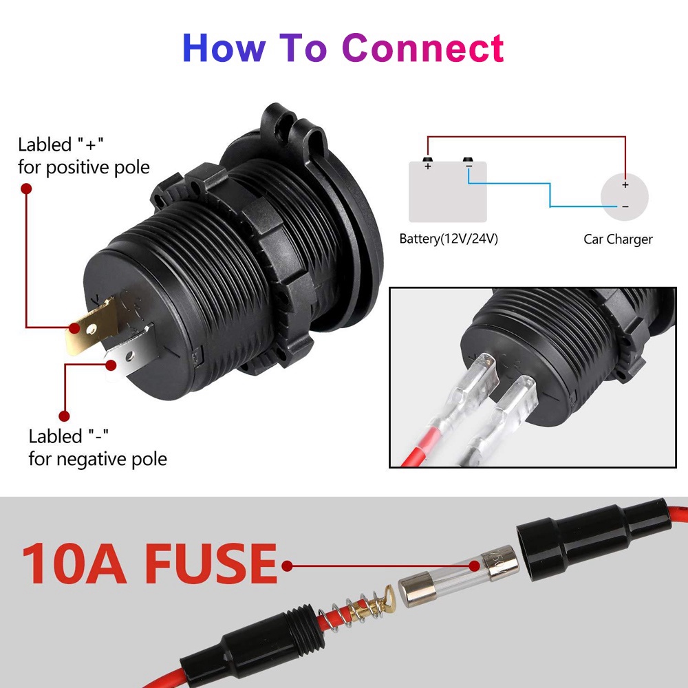 Tẩu sạc hai cổng USB 4.2A có công tắc dành cho xe hơi/ xe máy