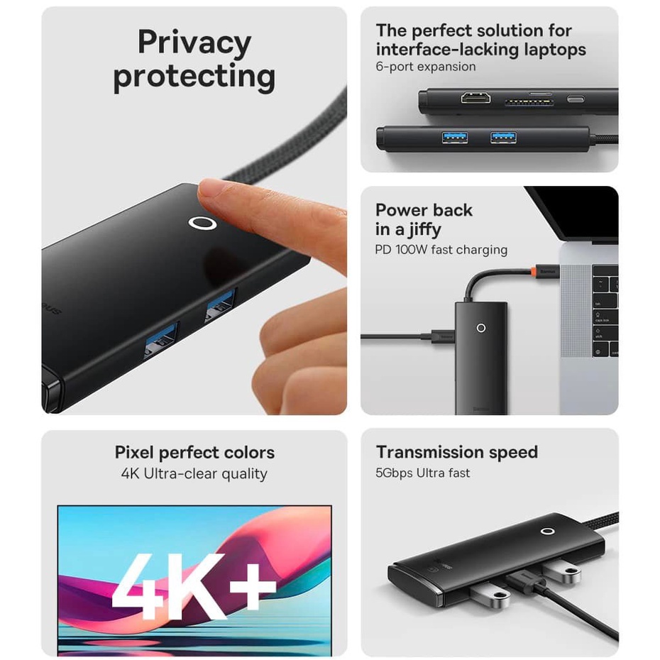 Hub chia cổng Baseus cổng Type C sang HDMI USB 3.0 cho Laptop tablet i.pa.d Mac.bo.ok máy tính bảng BH 18T