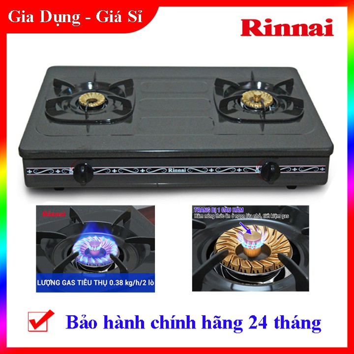 Bếp Gas Đôi Rinnai RV-375 (G)N,Mặt Men -Màu Xám ,Chén Đồng Có Đầu Hâm