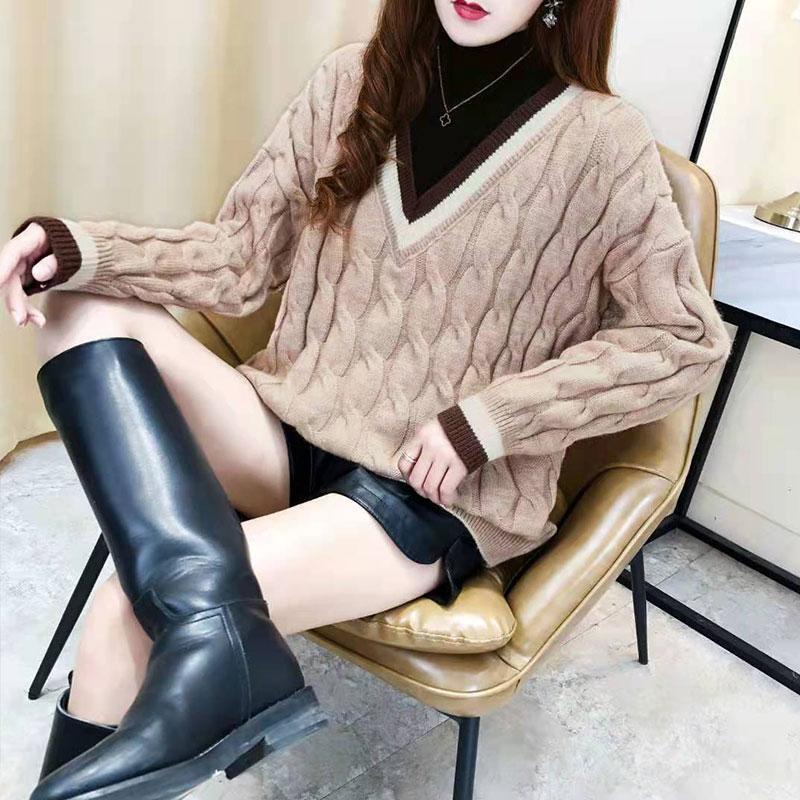 Áo Len Cổ Cao Giả Hai Lớp Dáng Rộng Phong Cách Hàn Quốc Thời Trang Thu Đông Mới