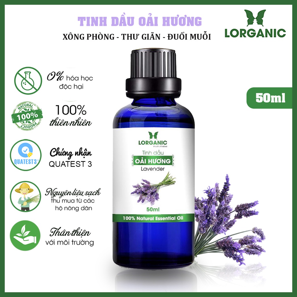 Tinh dầu oải hương nguyên chất Lorganic Lavender 100% Natural Essential Oil 10ml, 50ml