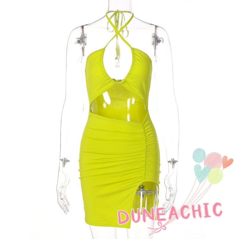 DUNEA Đầm Dây Xếp Ly Hở Lưng Xẻ Tà Kiểu Đường Phố Gợi Cảm Cho Nữ