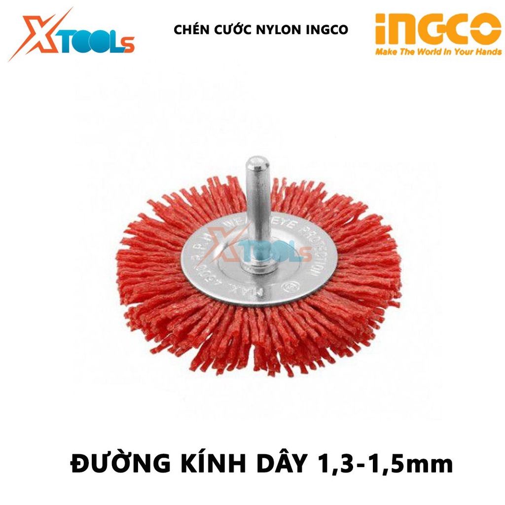 Bánh cước nylon INGCO Chén cước nylon 75-100mm, Đường kính dây 1,3-1,5mm, đường kính cốt 6.3mm đánh bóng làm mềm, mịn, n