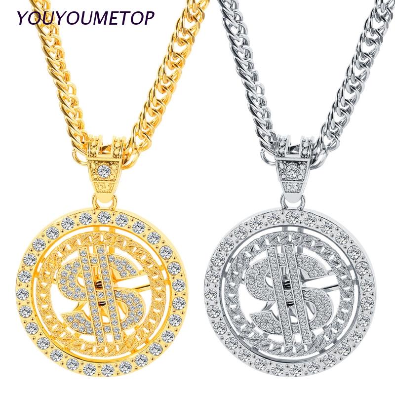 Vòng cổ mặt hình kí hiệu tiền đô la đính đá thời trang dành cho nam nữ