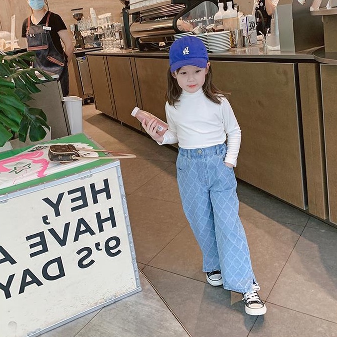 Quần Jeans Ống Rộng Họa Tiết Sọc Caro Phong Cách Hàn Quốc Thời Trang Cho Nữ