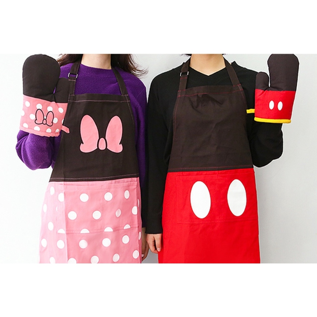 DISNEY DAISO Tạp Dề Nấu Ăn In Hình Chuột Mickey / Minnie Phong Cách Hàn Quốc